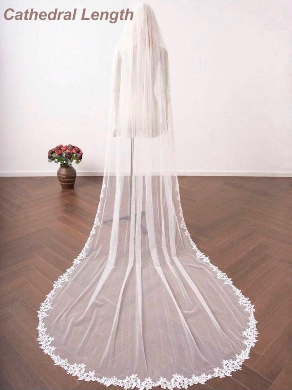 Azazie White Cathedral Length Lace-Edged Bridal Veil